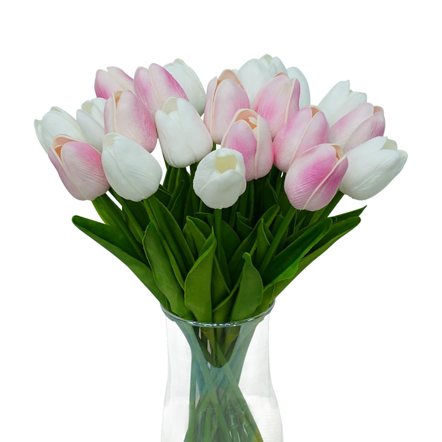 20 PCS White Pink PU Faux Tulips Flowers 13″ Fake Home Wedding Decor