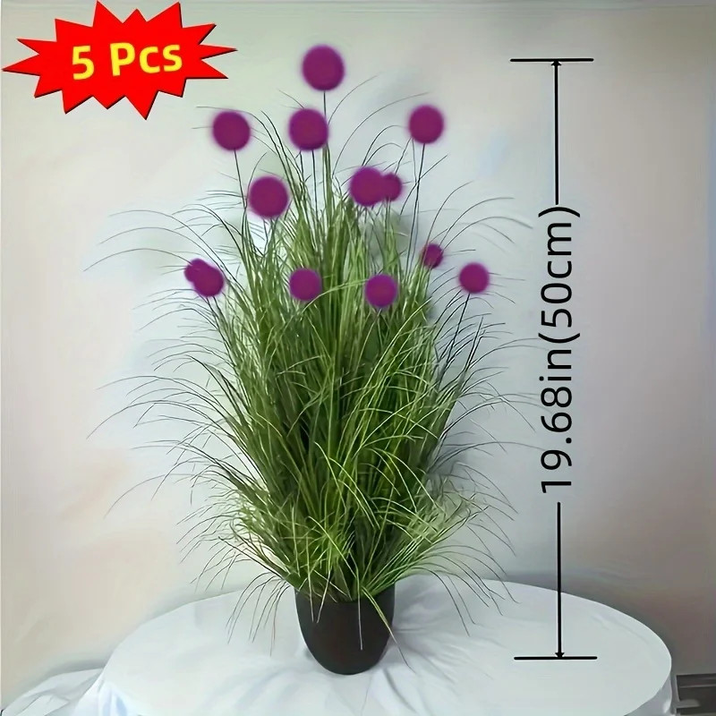 5pc Purple Bulbous Grass Artificial Plants Faux Foliage Home Garden Party Decor