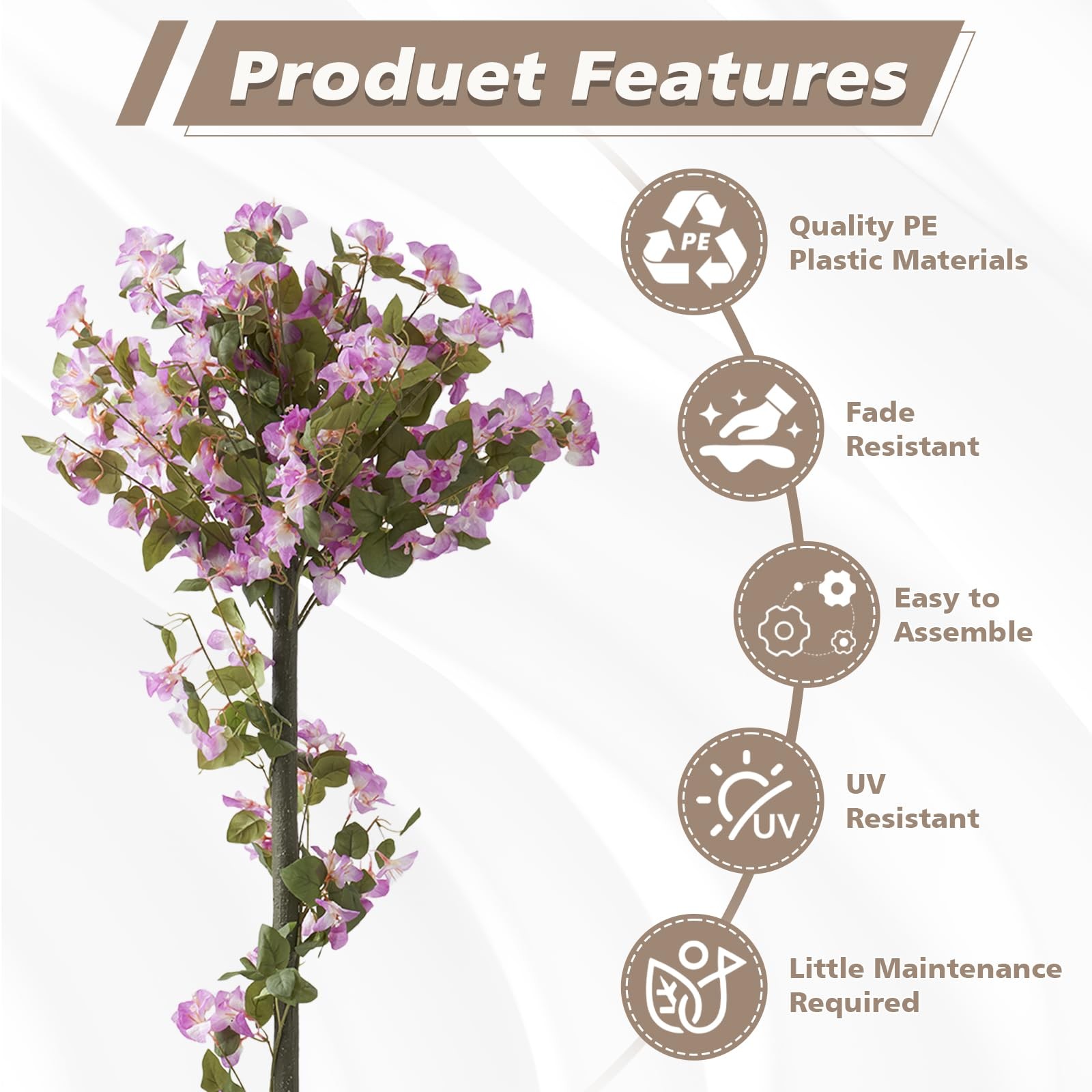 4FT Artificial Bougainvillea Trees with Spikes, 2 Pack Faux Floral Plant Bloo…