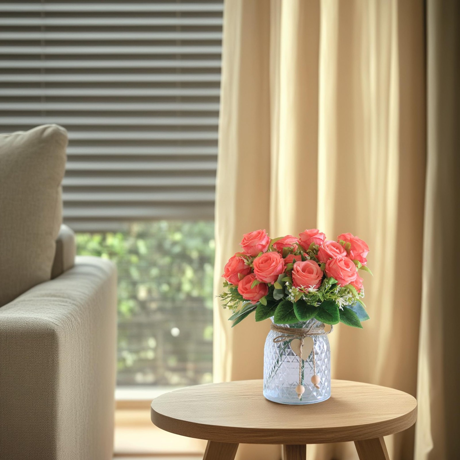 Artificial Roses Vase 18 Pcs Pink Silk Flower Arrangement 12 Inch Home Decor