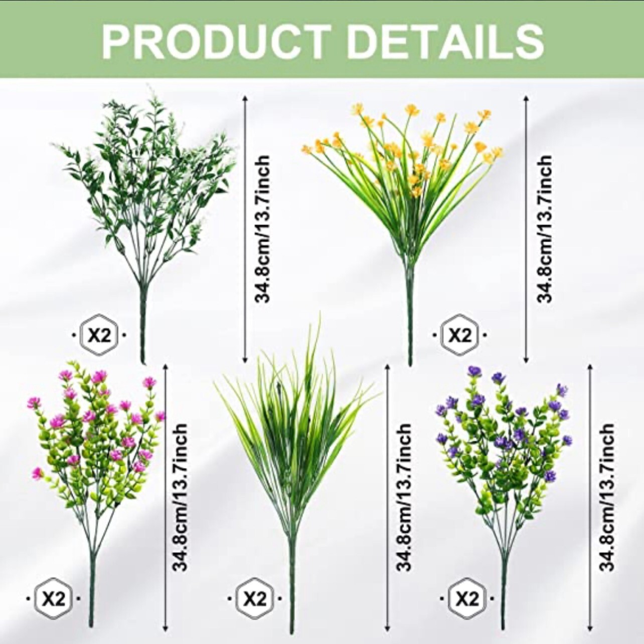 10 Bundles Artificial Fake Flowers, Faux Indoor Outdoor Plastic Plants