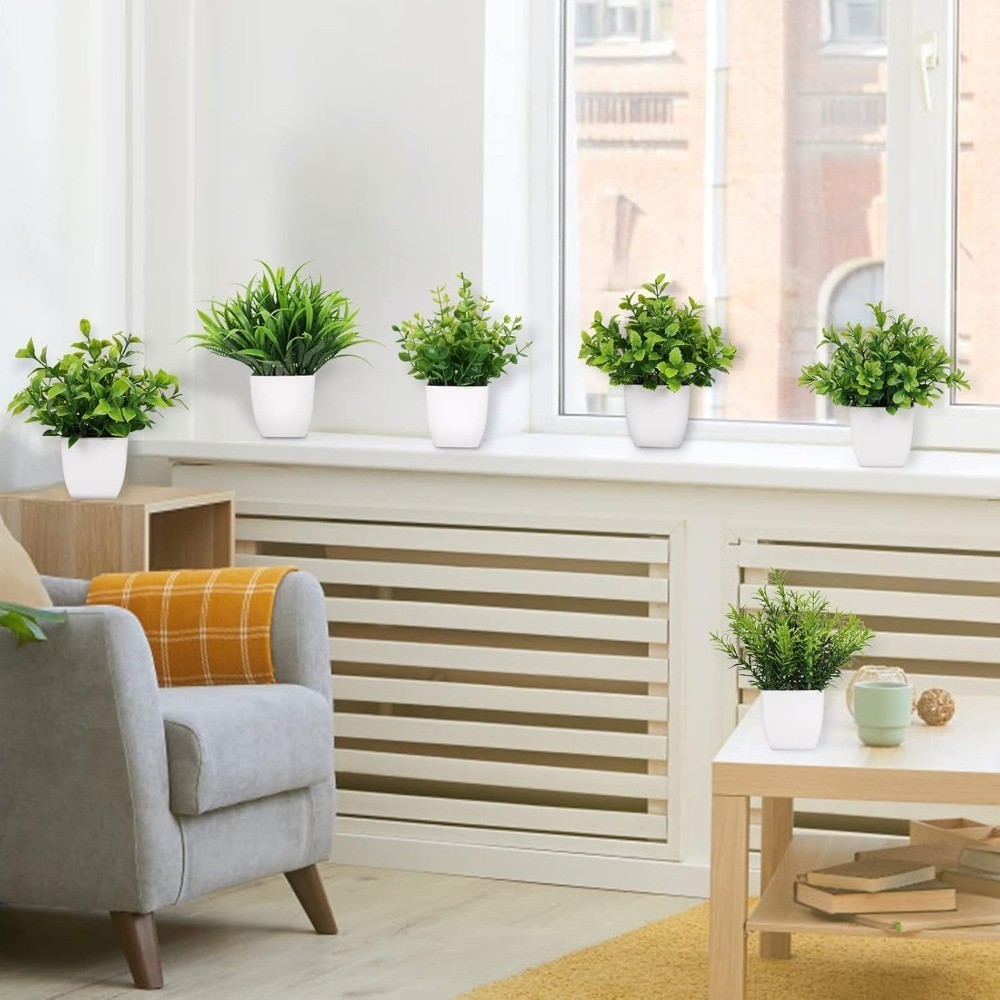 Artificial Eucalyptus Plant in Pot Small Fake Potted Greenery Wheat Grass Shrub