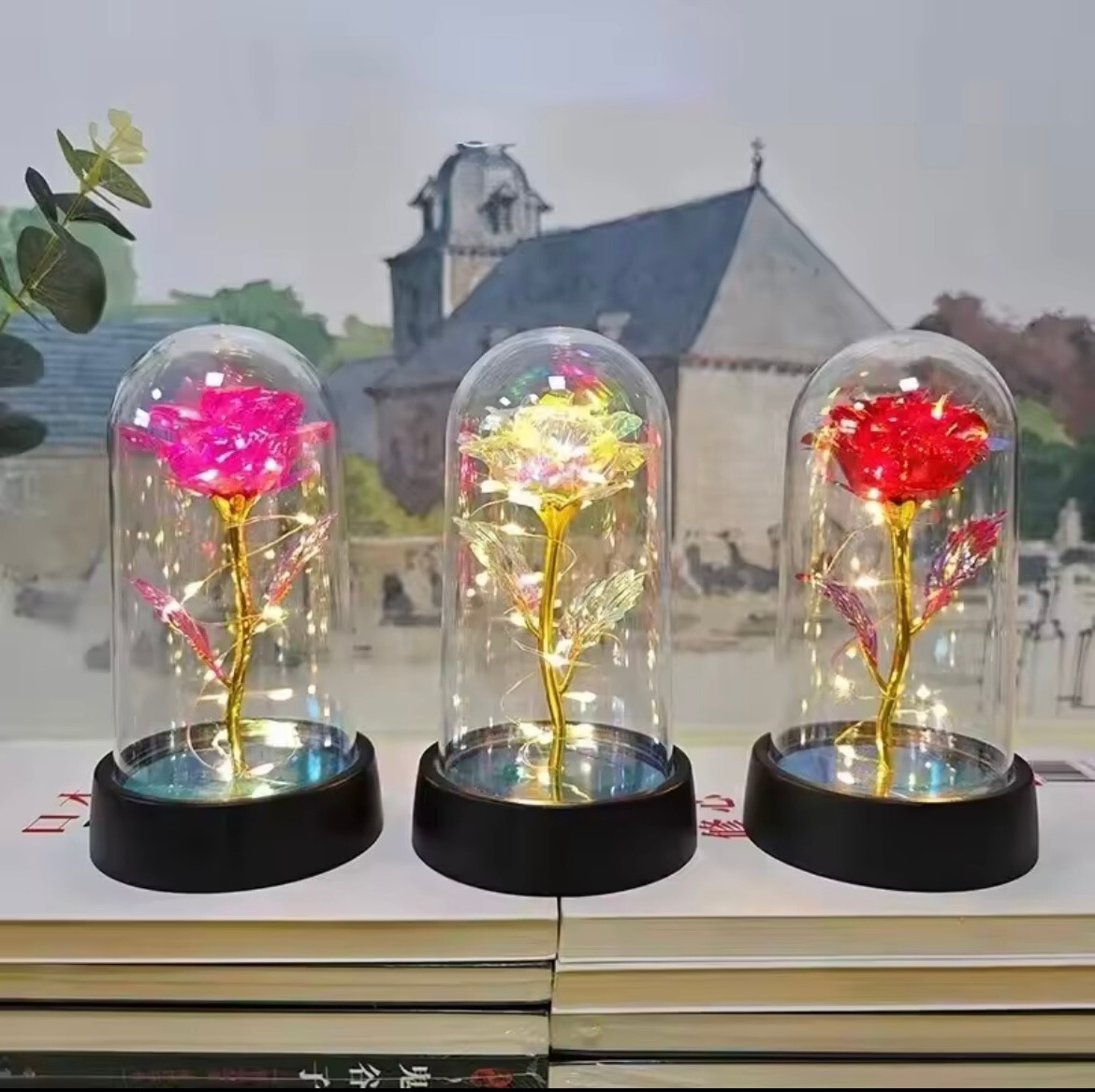 LED Light Eternal Rose In Glass Night Light Artificial Flower Forever Rose Gift