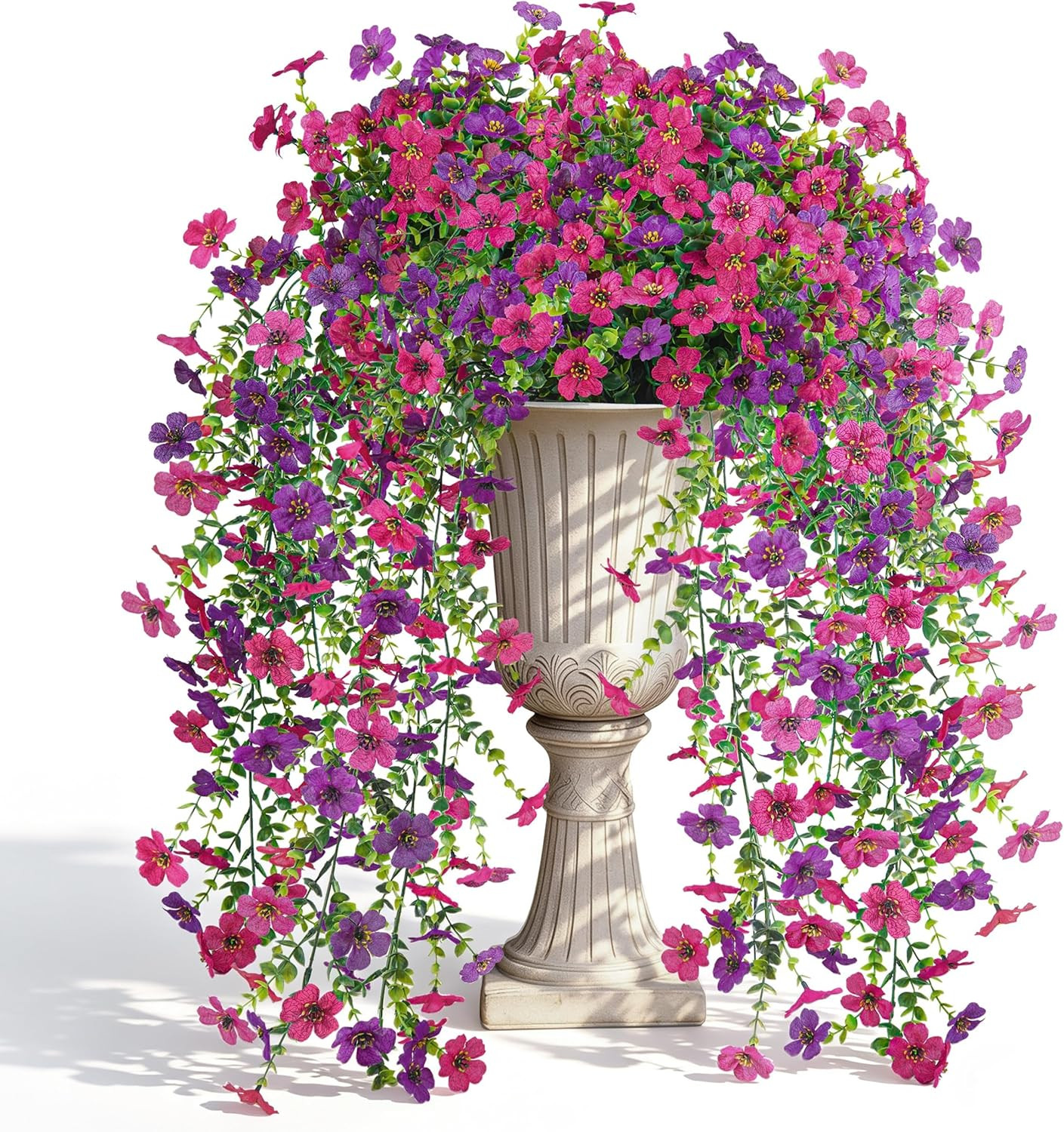 Artificial Hanging Flowers for Outdoors, 4 Pcs UV Resistant Cascading Fake Outdo