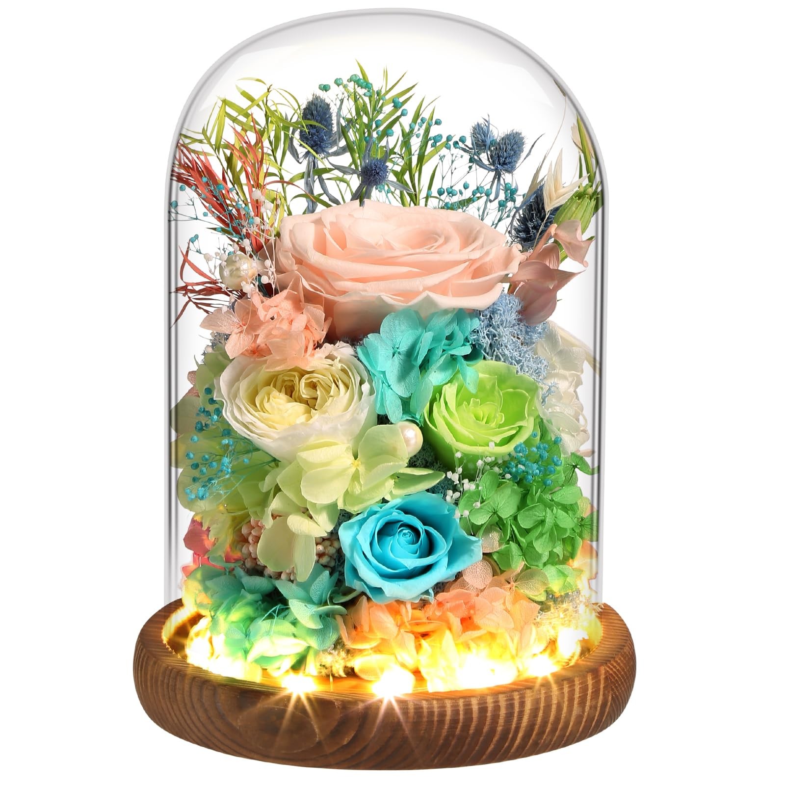Laladeyek Preserved Real Roses with LED Light in Glass Dome, Perfect LongLast…