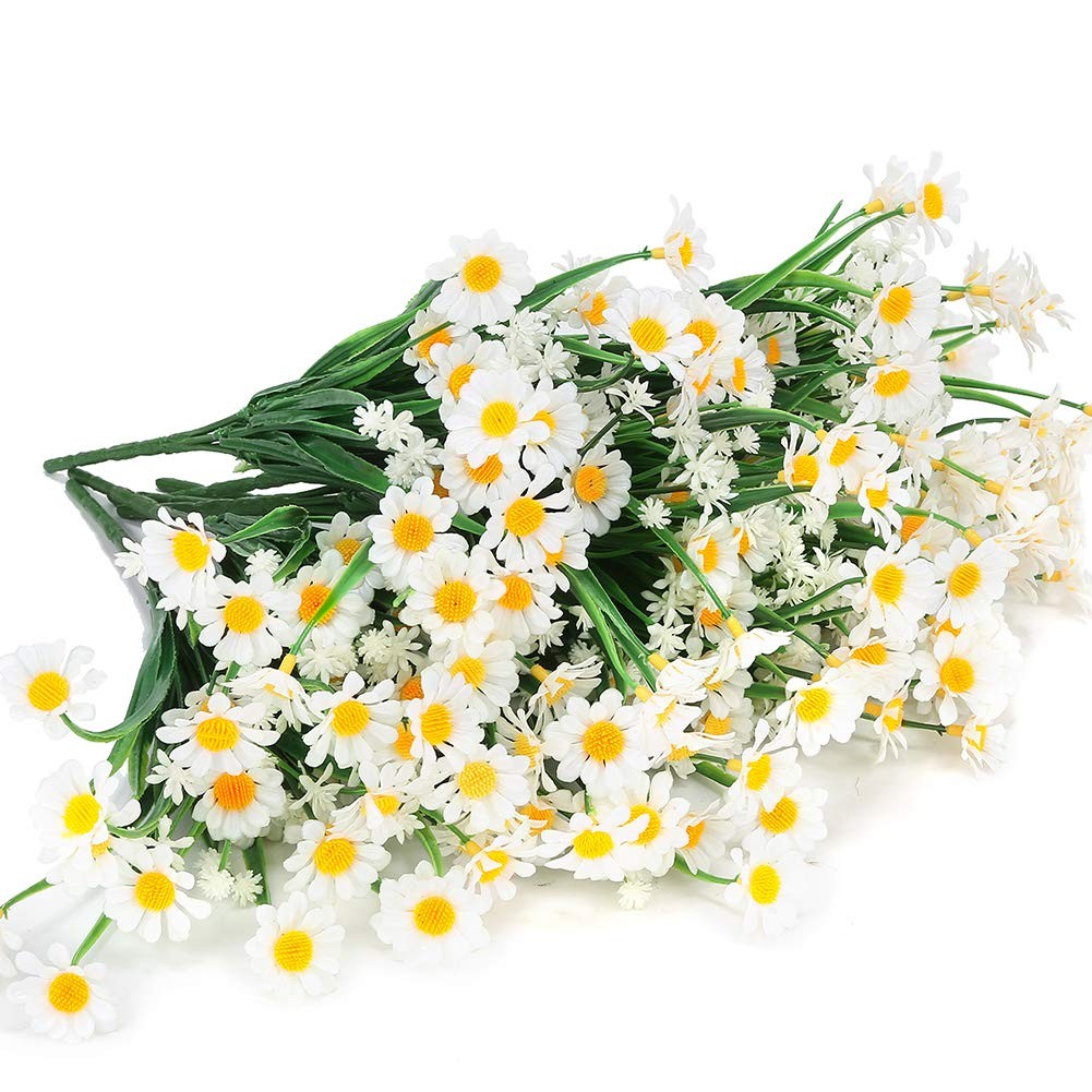 TEMCHY Artificial Daisies Flowers Outdoor UV Resistant 4 Bundles Fake Foliage