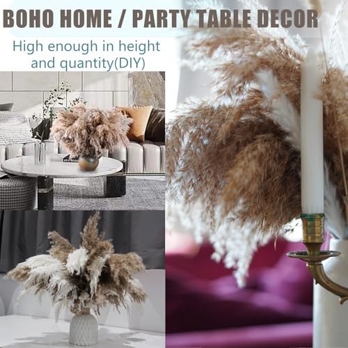 30 Stems Home Decor – Natural Dried Pampas Grass, Fluffy Brown 30brown-17 Inch