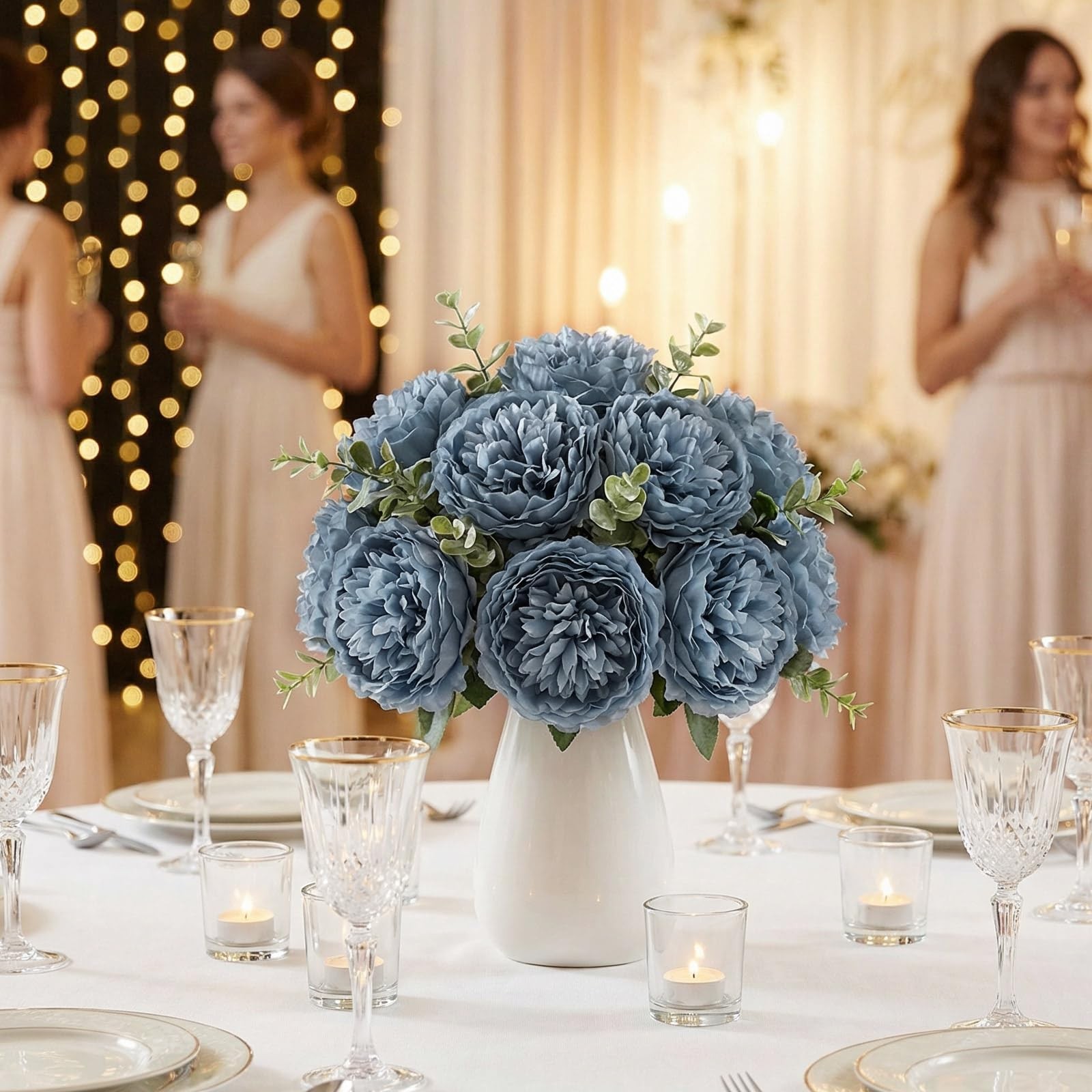 50 PCS 4.7 Inch Artificial Silk Peony Rose Flower Heads Wedding Dusty Blue