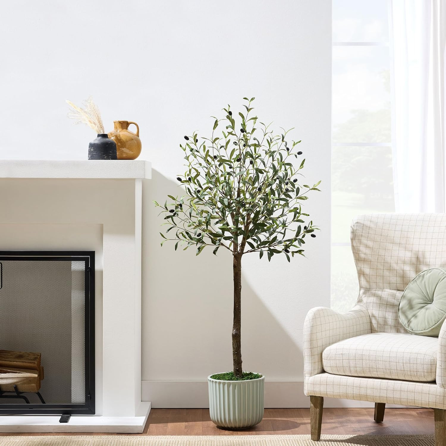 5Ft Artificial Olive Tree, Lifelike Faux Tree W/Planter Pot, Indoor Home Office