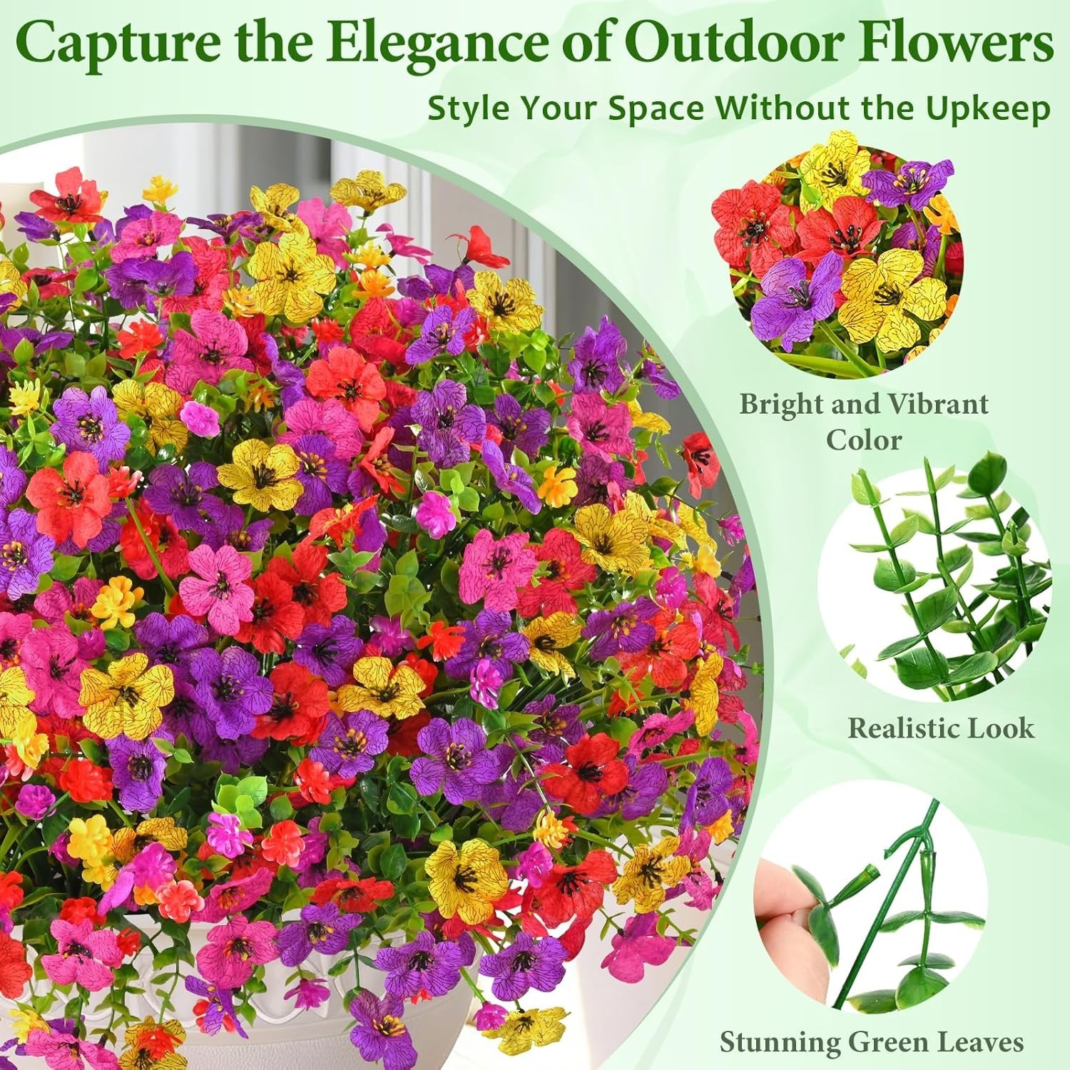Vibrant 14 Bundles of UV Resistant Artificial Outdoor Flowers for All Seasons