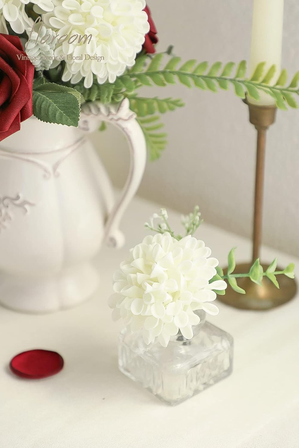 Artificial Dahlia Flowers 25 Pcs Real Looking Ivory Foam Fake Roses with Stems
