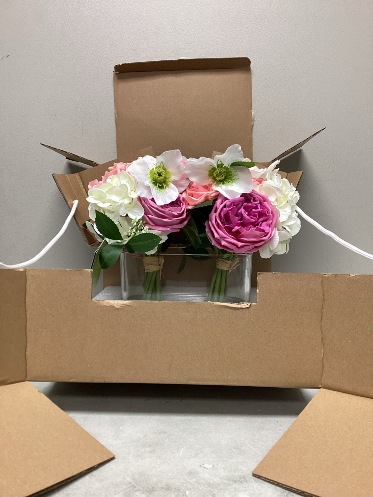 Nearly Natural Faux 10” Rose & Hydrangea Arrangement,Artificial Flowers PINK