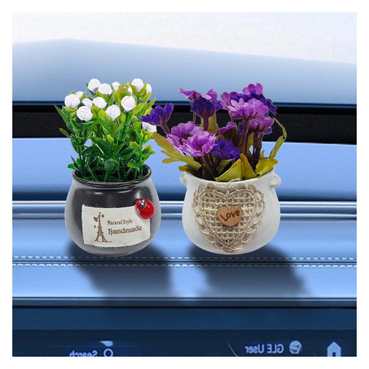 2PCS Cute Flower Bouquet in Pottery Vase Car Dashboard Ornament for Interior …