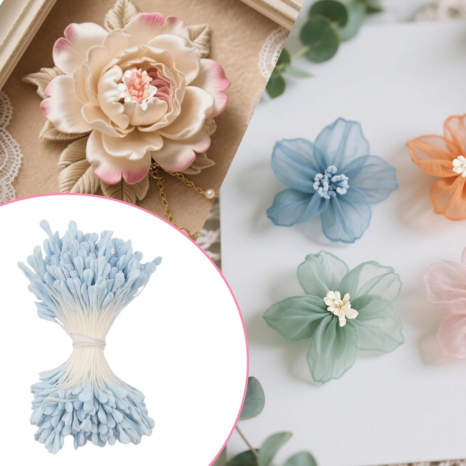 1400 Pcs Flower Stamens for Crafts, 4 Colors Artificial Flower Stamens Matte Mal