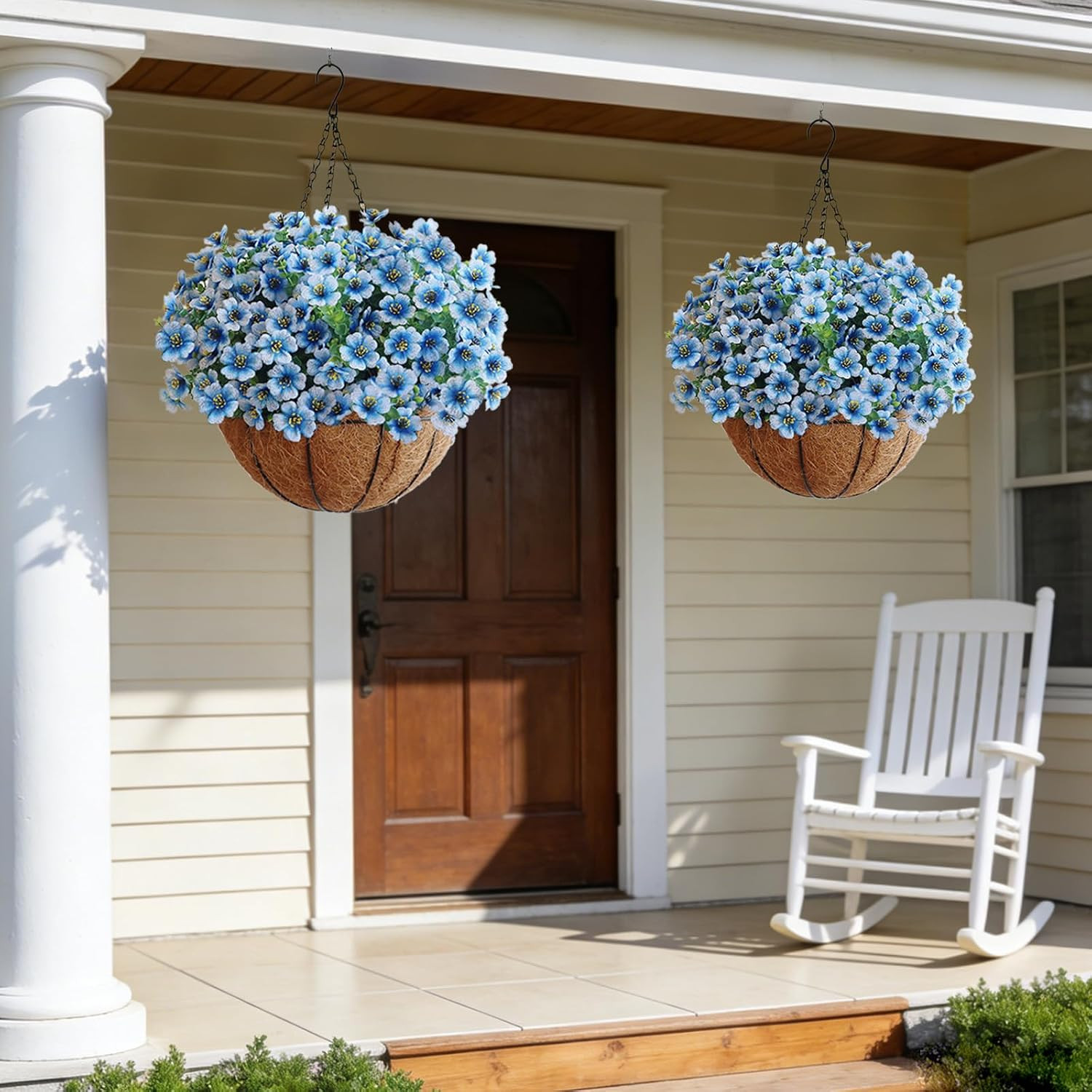 UV Resistant Artificial Flower Bundles in Pot – White & Blue for Home & Garden