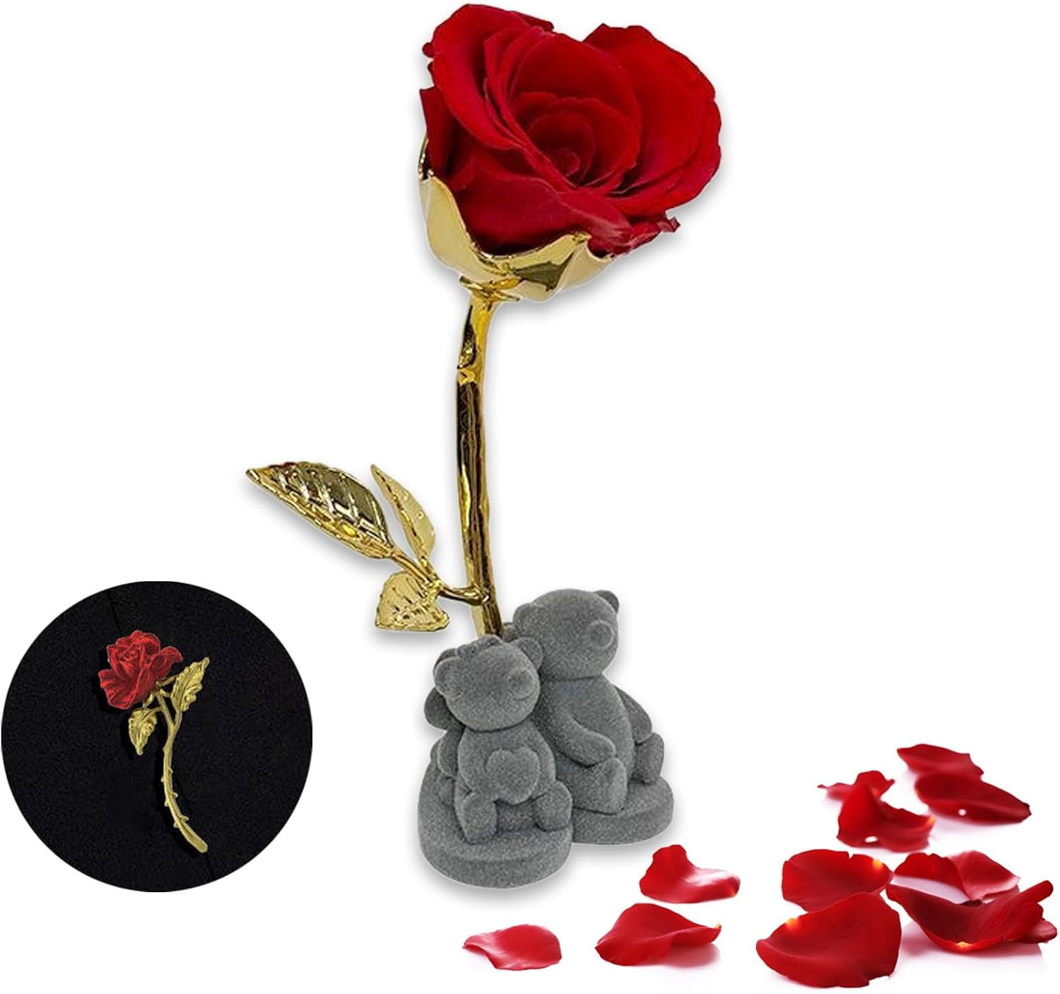 Preserved Rose Bear Gift with Brooch for Mom Wife Girlfriend Valentine’s Day