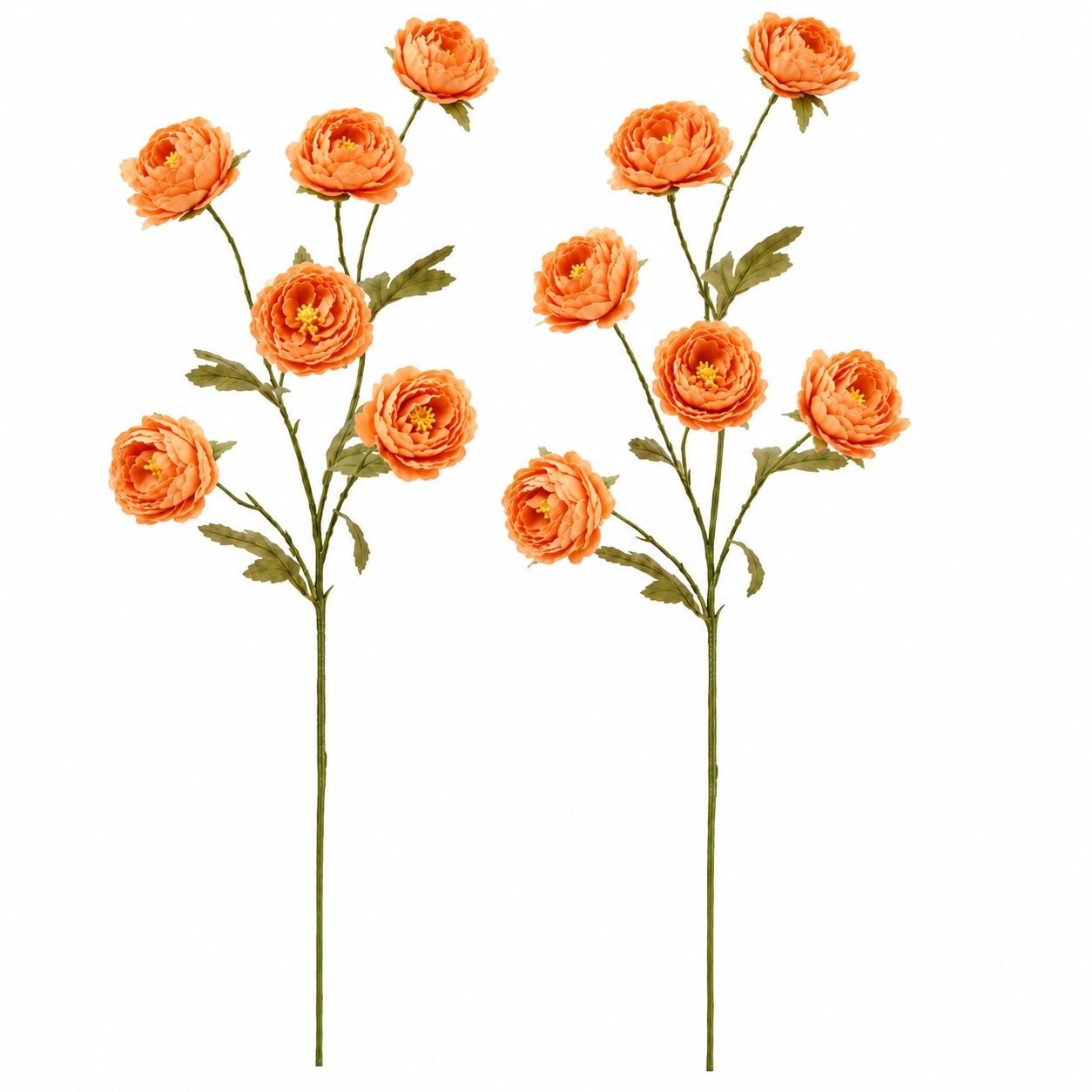 Apricot Peach Ranunculus Peony Stems Set of 2, 30 Inch Artificial Flowers for Fa