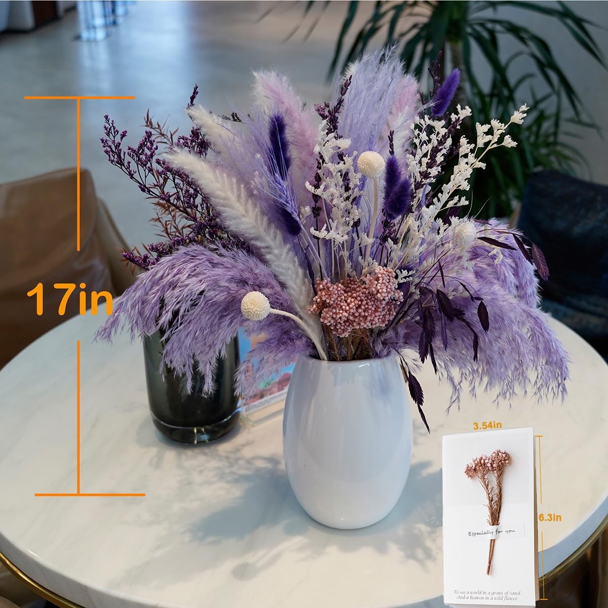Dried Pampas Grass Bouquet 17″ Purple White Natural Bohemian Wedding Decor