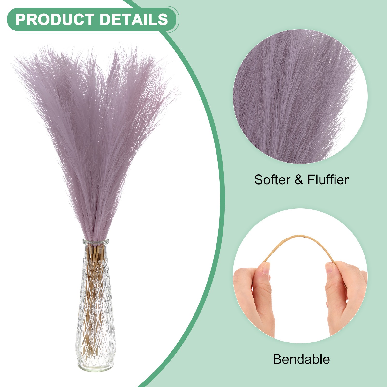 20-Pack Faux Pampas Grass 21.7 Inch for Home Decor/Wedding [Purple]