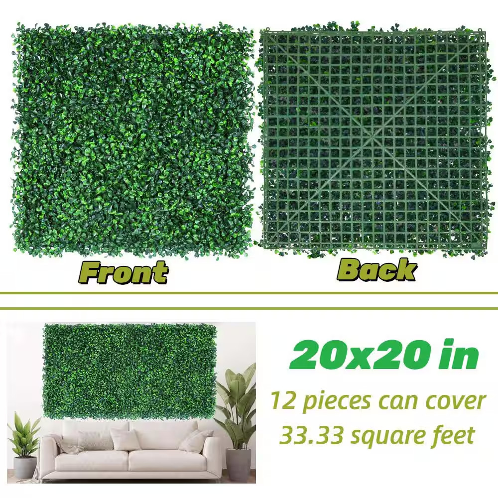 12 Pcs 20X20X1.6 Inch Artificial Boxwood Hedge Panels Faux Grass Wall Backdrop U