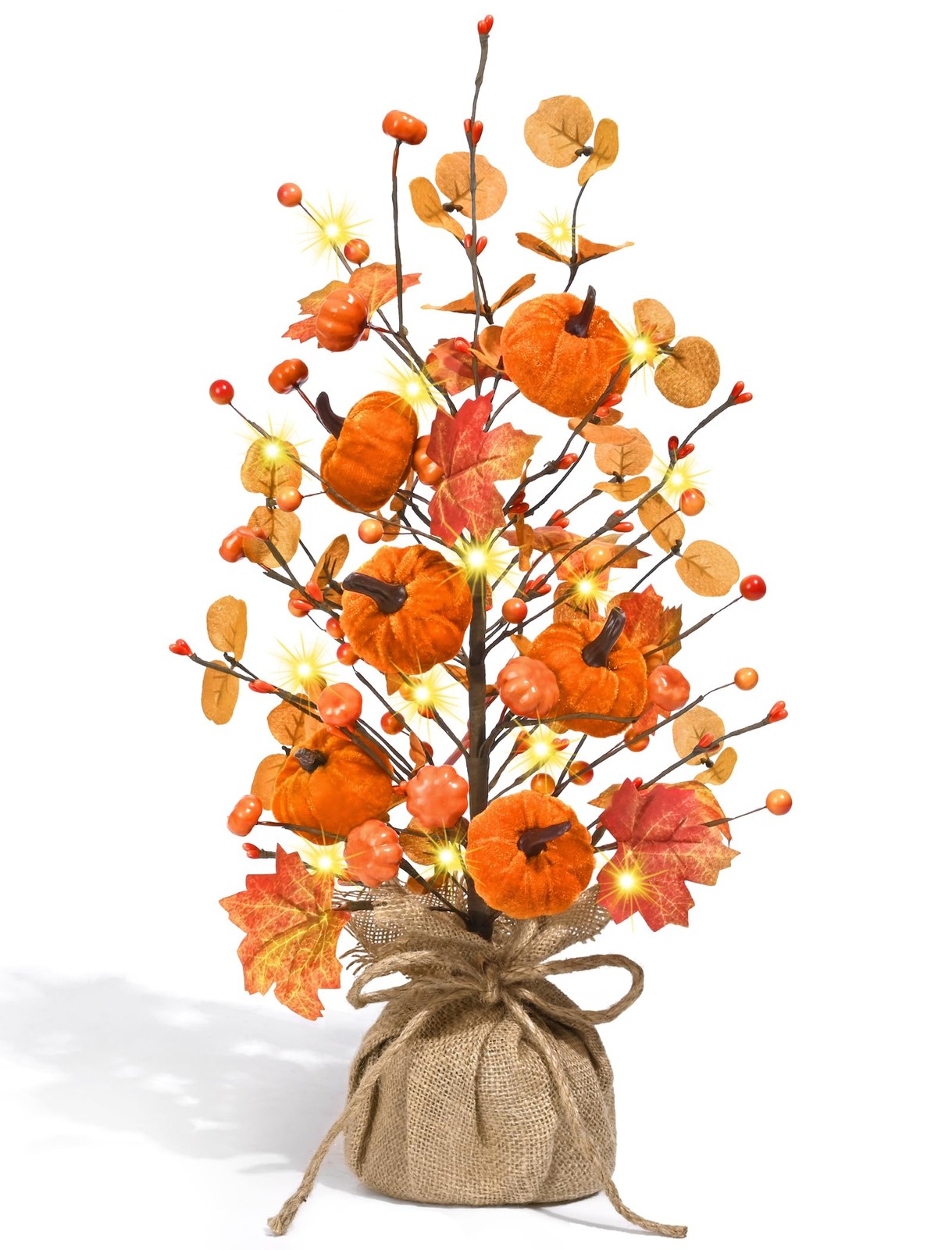 1 PC 18-Inch Artificial Pumpkin Maple Leaf Tree with Lights Fall Table Decor
