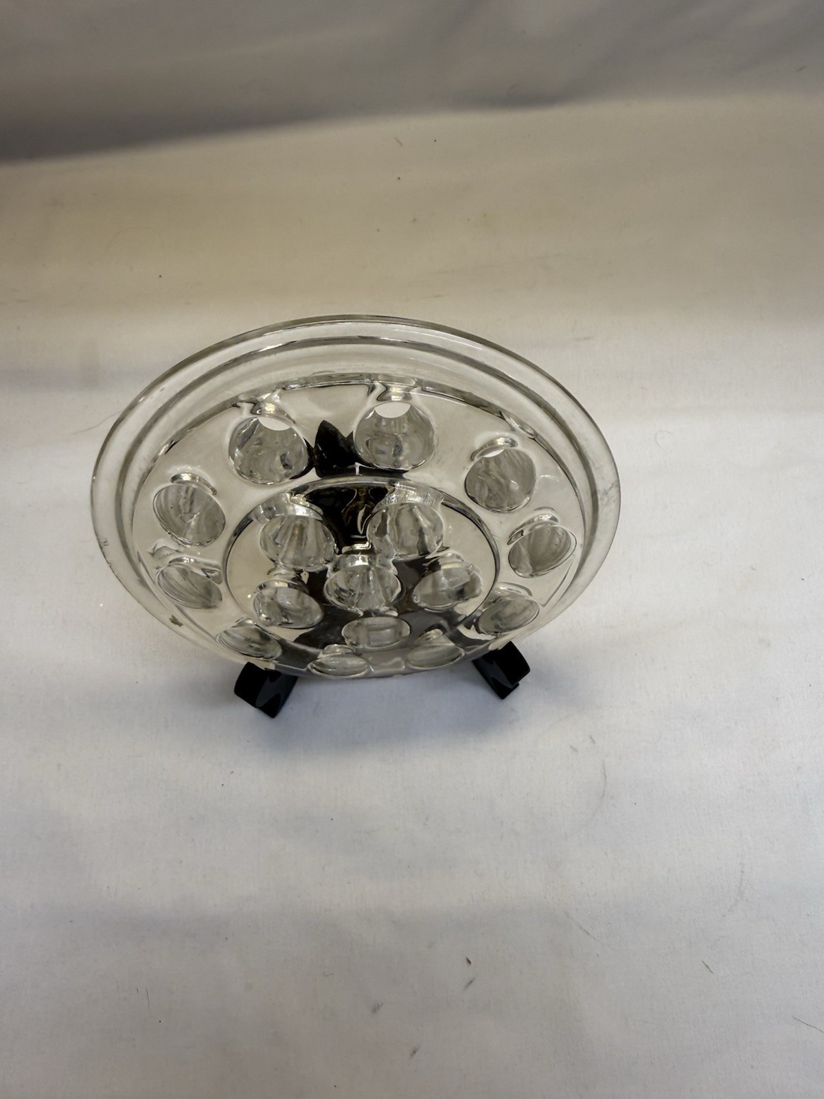 Vtg Clear Glass 16 Hole Dome Flower Frog Floral Candlestick Candle Holder