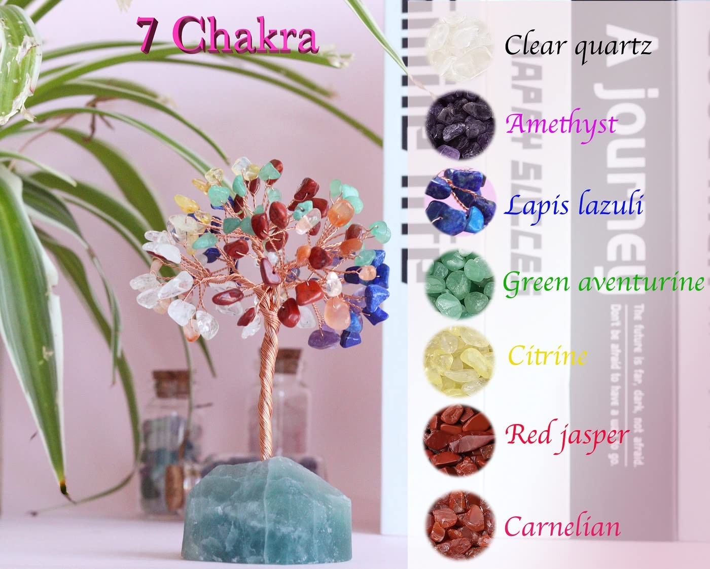 7 Chakra Healing Crystal Tree Natural Gemstone Crystals Stone Base Copper Wire