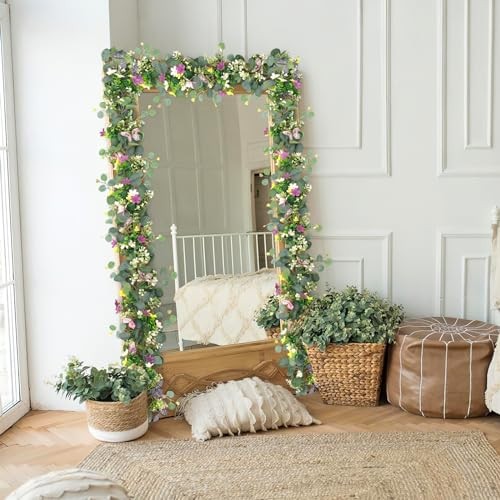 4 Pack 5.68 FT Artificial Daisy Garland with 3D 4PCS Butterfly Eucalyptus