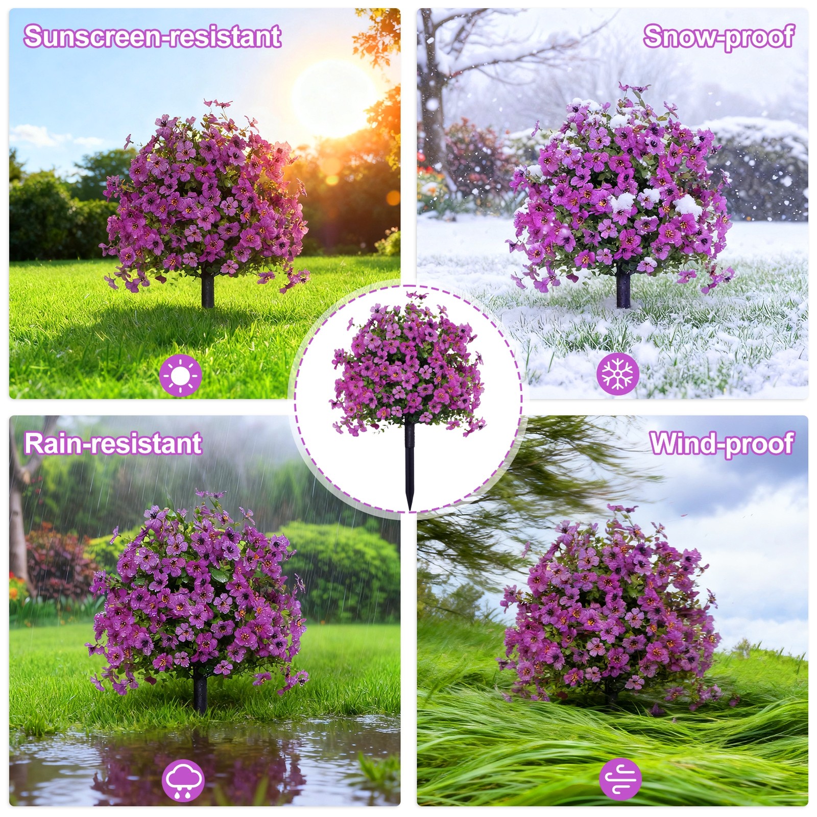 2PC Artificial Violet Flowers w/Ground Spike Fake Plants Garden Patio Yard Decor