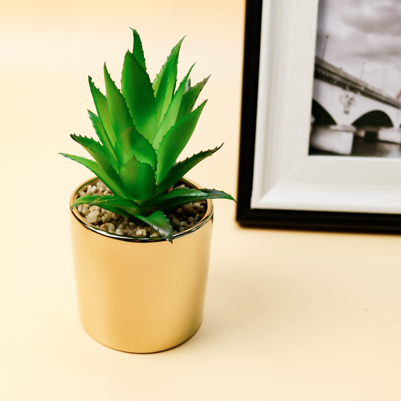 2 PCS Faux Succulent Artificial Plants 7 And 5 Inch In Gold Pots Home Decor
