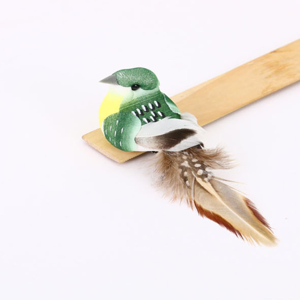 Green Artificial Simulation Bird Tree Ornaments Realistic Feather Birds