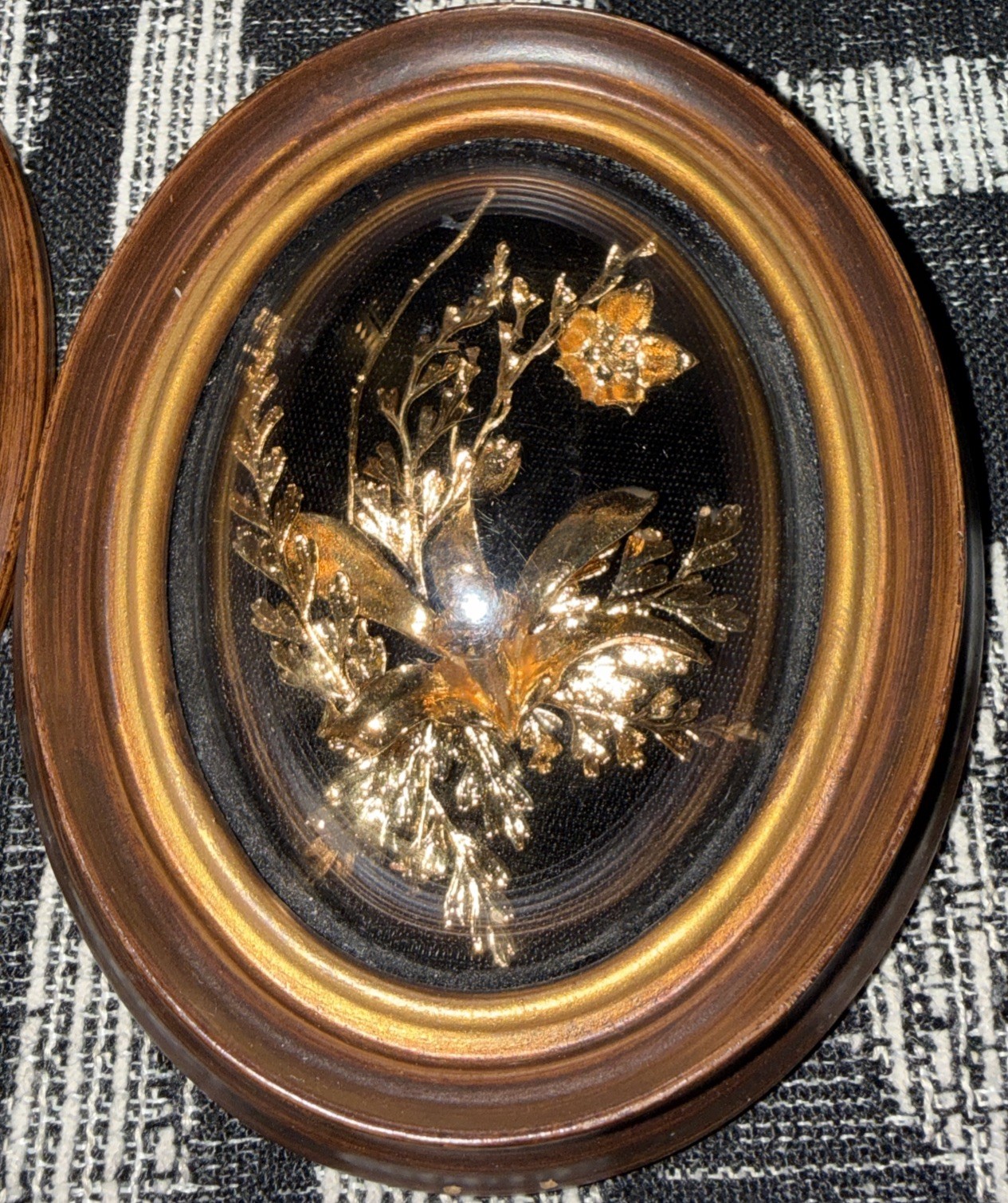Flora Hawaii 24K Gold Encased Orchid Art Dome Glass WoodFrame VTG Set Of 3