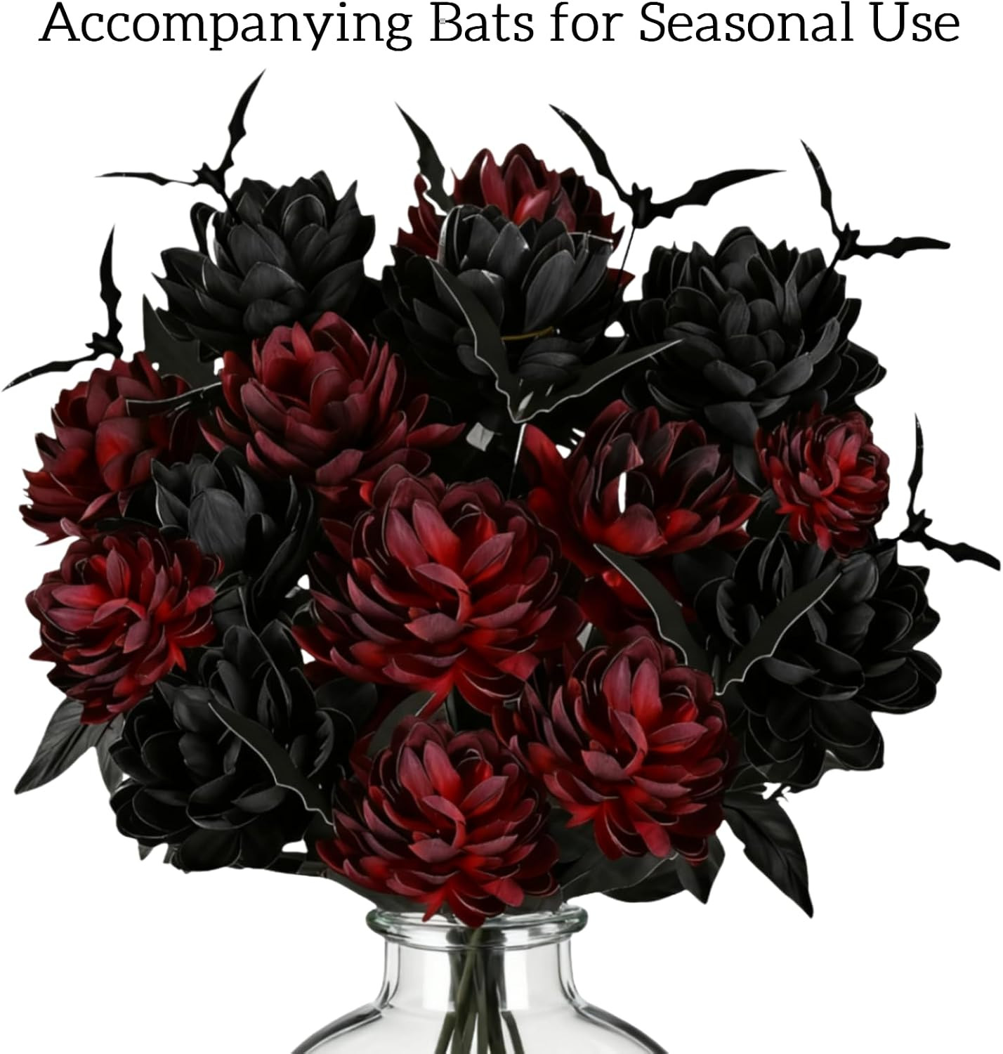 Black Burgundy Artificial Flowers Dahlia Bouquet – Lifelike Faux Gothic Floral A