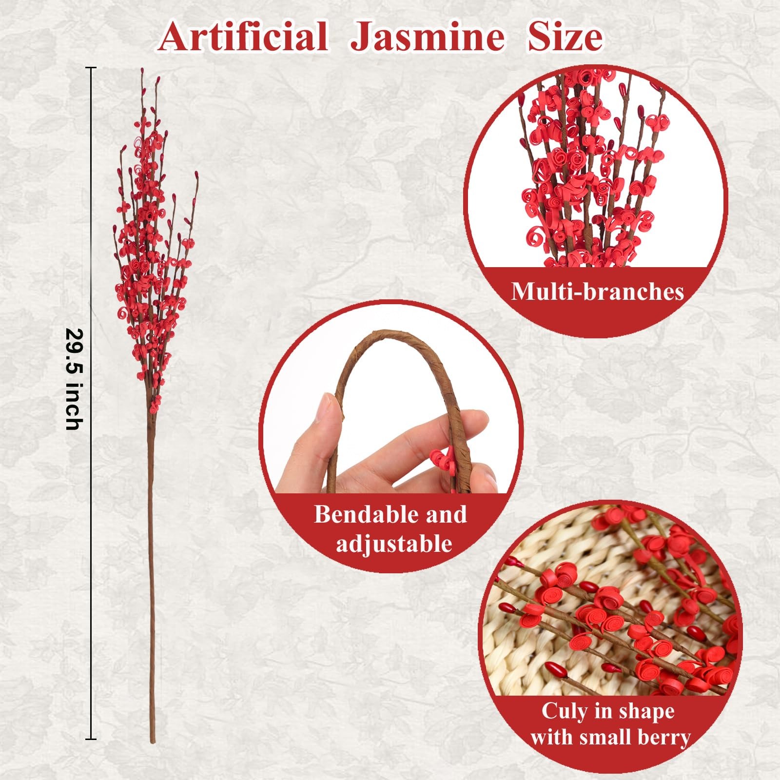 29.5″ Long Stem Jasmine Flowers with Mini 5Pcs Red Flowers Artificial Floral …