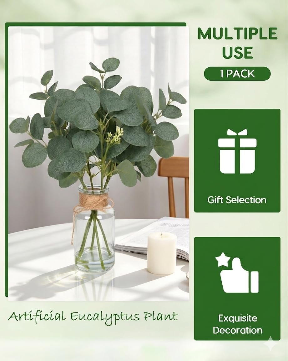 Velener Faux Eucalyptus Stems in Vase with Faux Water, Fake Plants Indoor Art…
