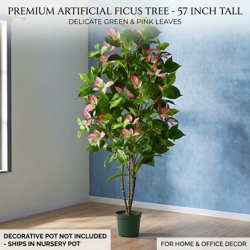Artificial Ficus Tree 57in Tall Fake Indoor Floor Plant Home Office Decor No Pot