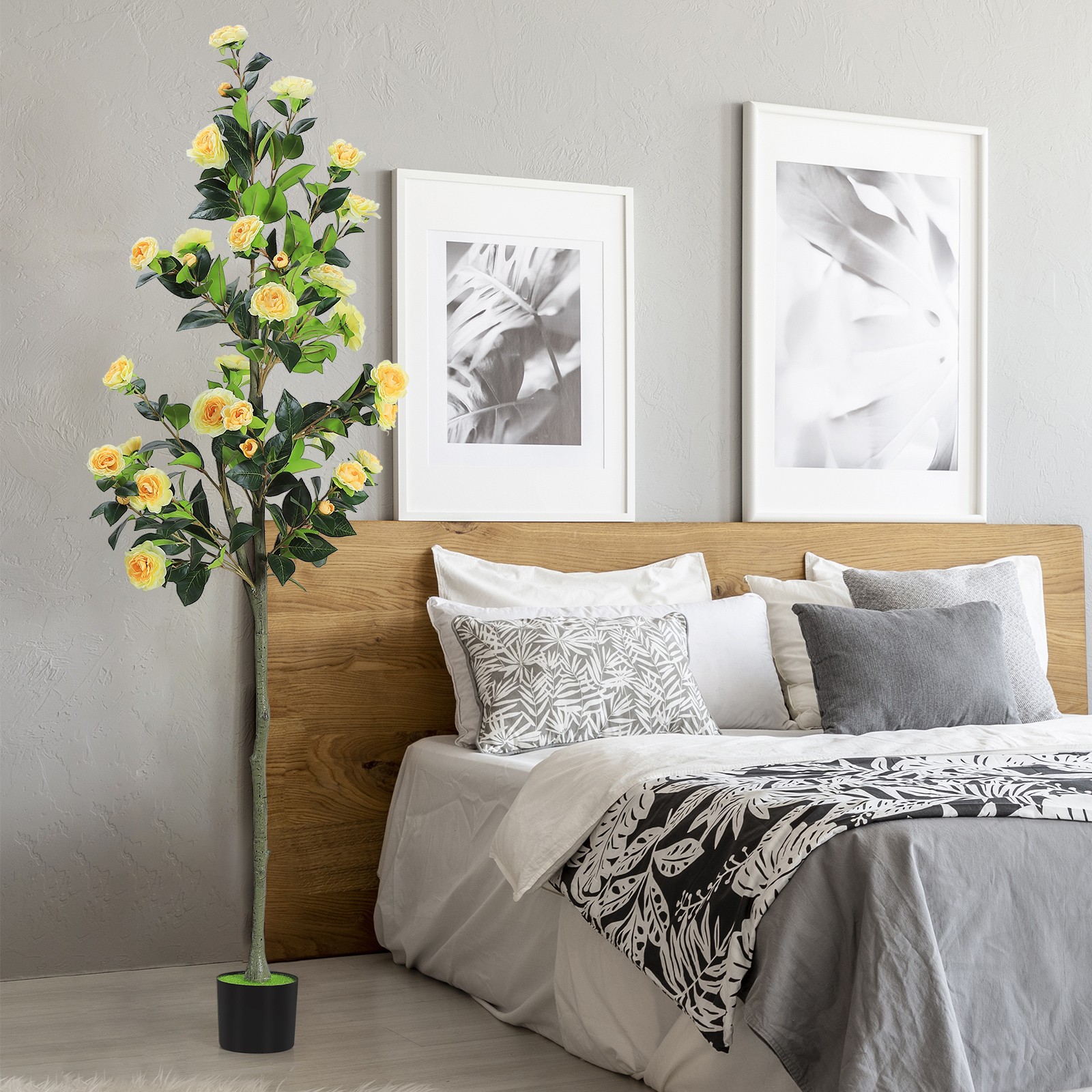 6FT Artificial Camellia Tree, Realistic Yellow Fake Elegant Plant Indoor Plants