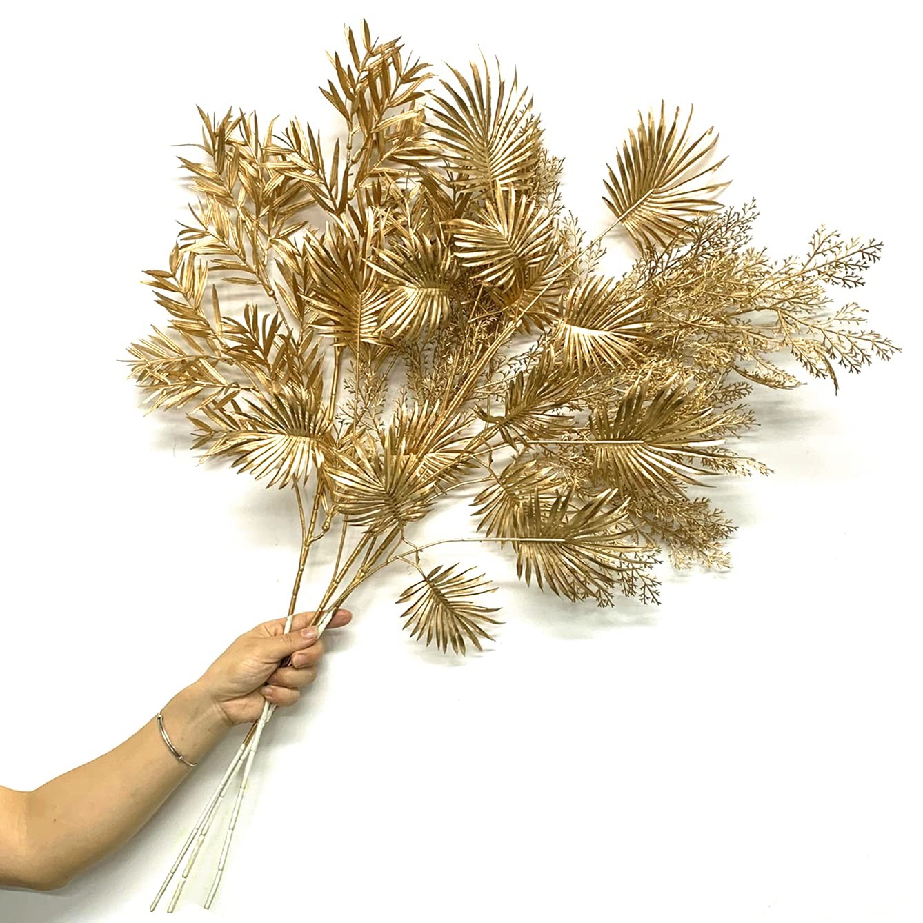 2 Pack Christmas Decor Artificial Gold Plants 30 Inch Faux Palm Leaves Vase
