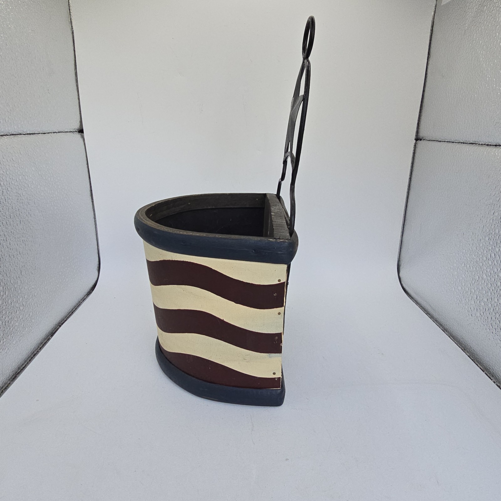 Primitive Patriotic Hanging Wood Metal American Flag Box Planter Basket Shelf