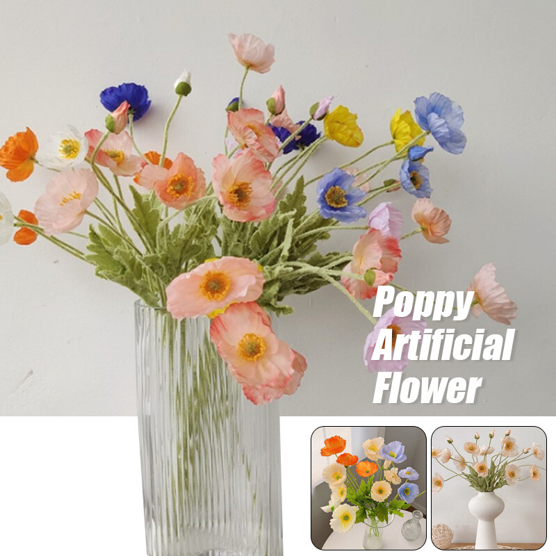 1PC Wild Corn Poppy Silk Flower Stem with 4 Heads Artificial Flower Home Decors