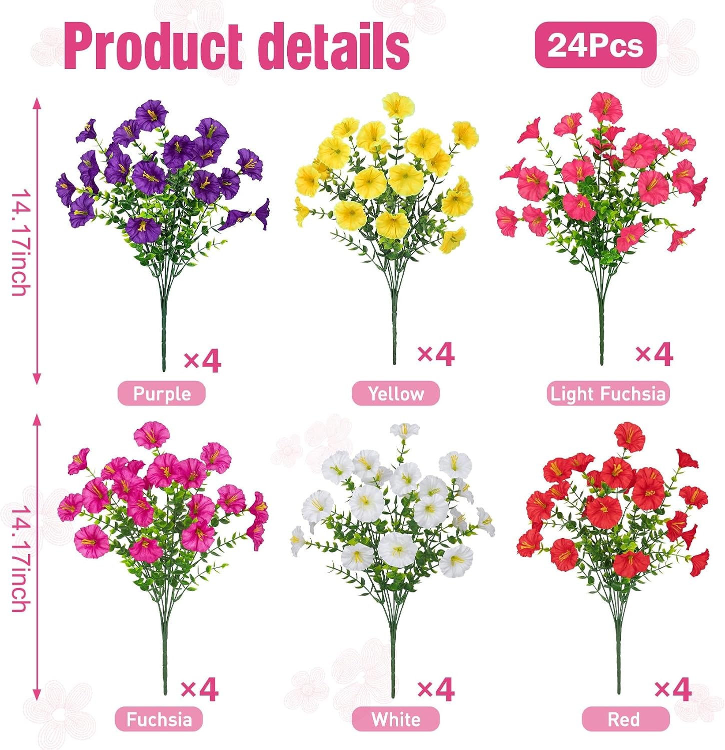 24 Bundles Artificial Morning Glory Flowers for Outdoors, Mixed | Realistic silk