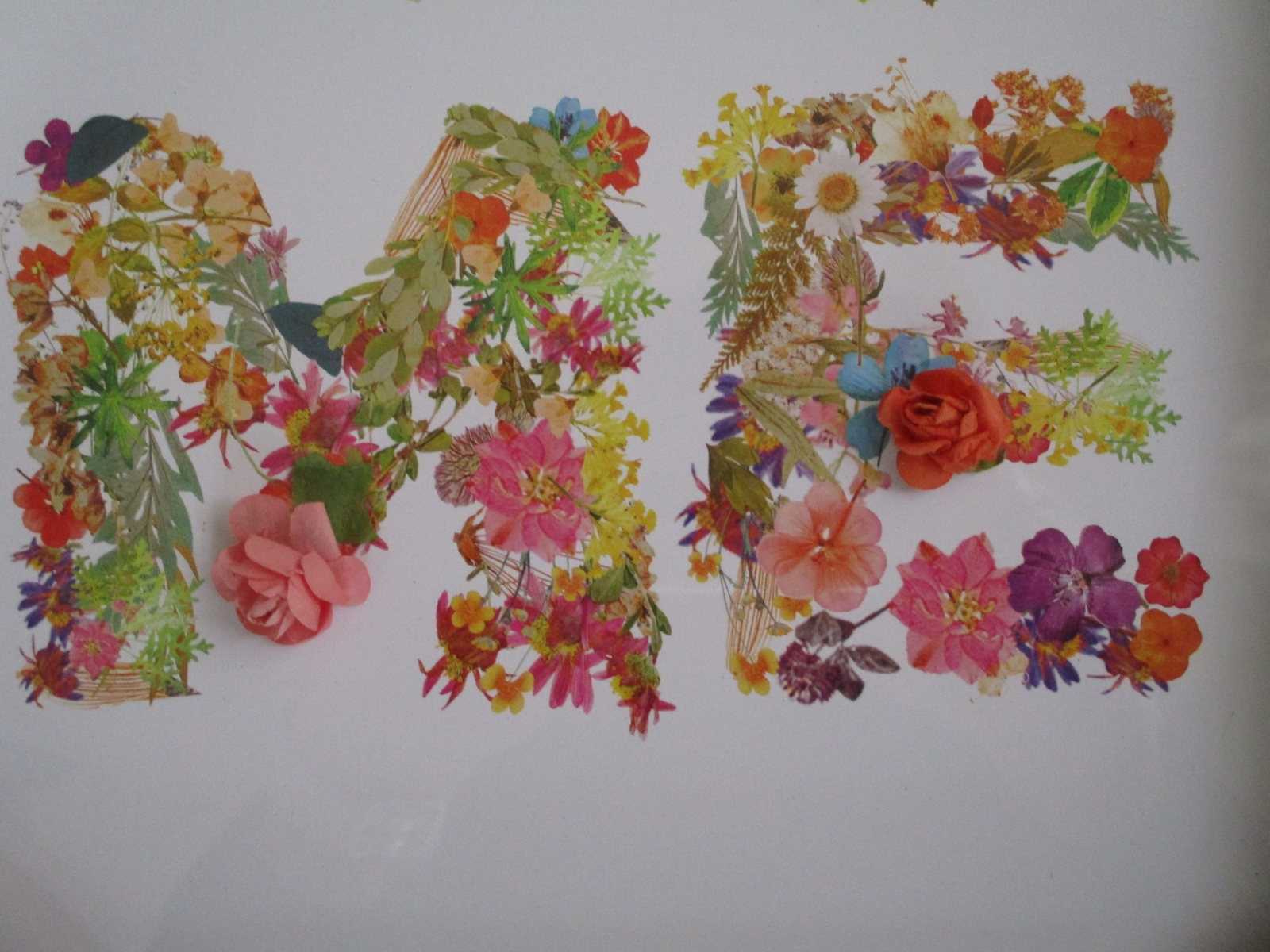 Floral HOME wall decor sign 9.5″ x 13″ Brown Frame Glass front White background
