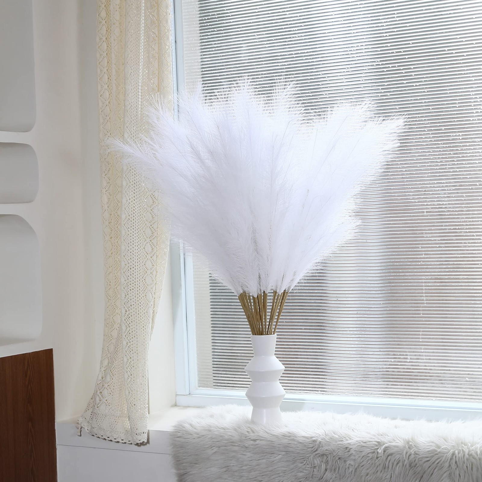 8 Pcs 45 inch Tall Faux Pampas Grass Decor, Large Artificial White Pompous Gr