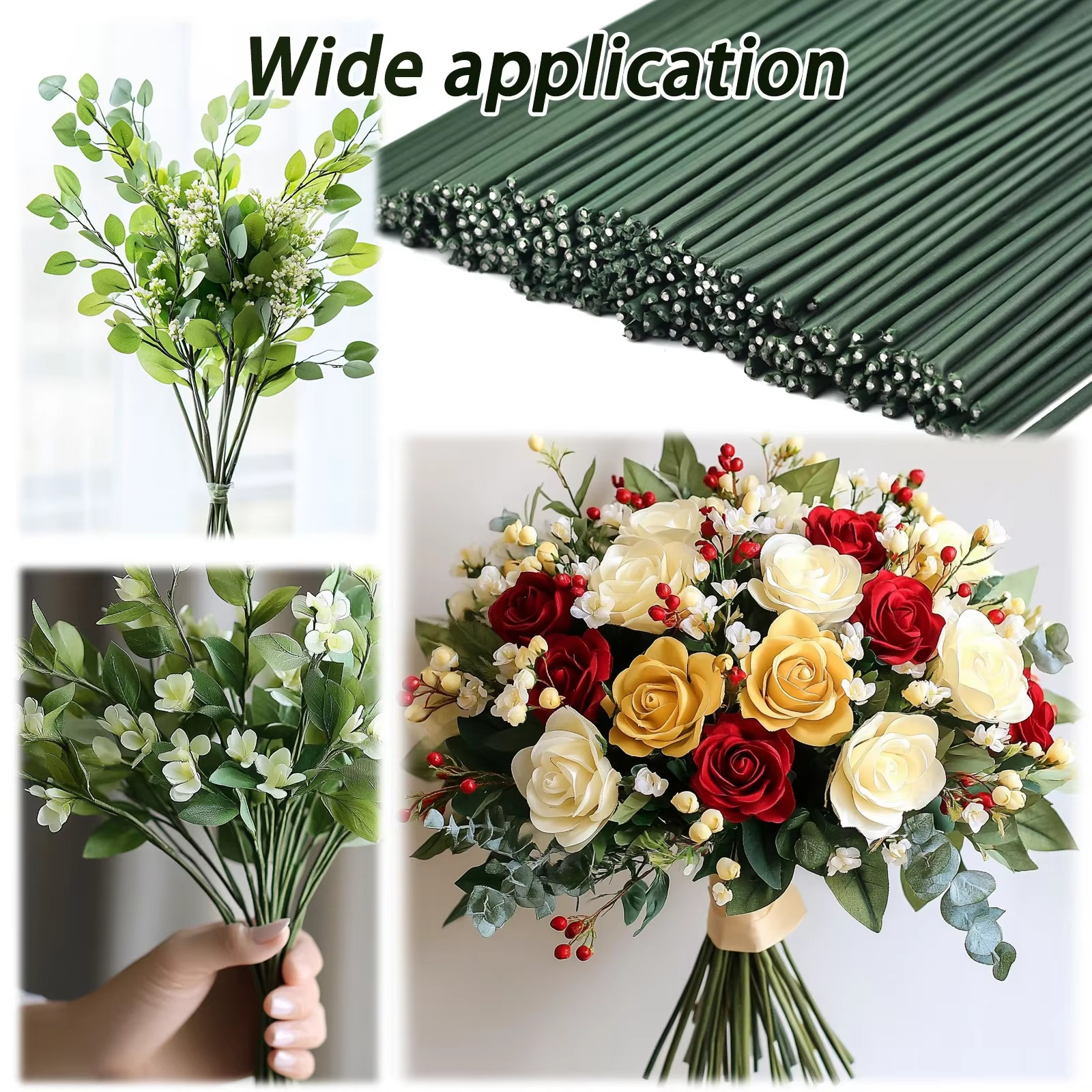 50Pcs 15/20/25/30/40Cm Artificial Green Flower Stems DIY Floral Material Handmad