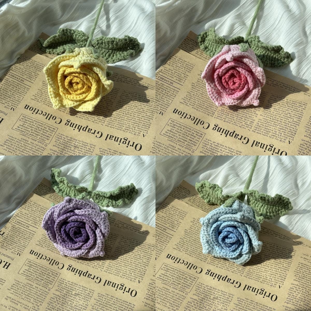 Crochet Rose Bouquet Handmade Yarn Flowers Artificial Flowers Gift for Her