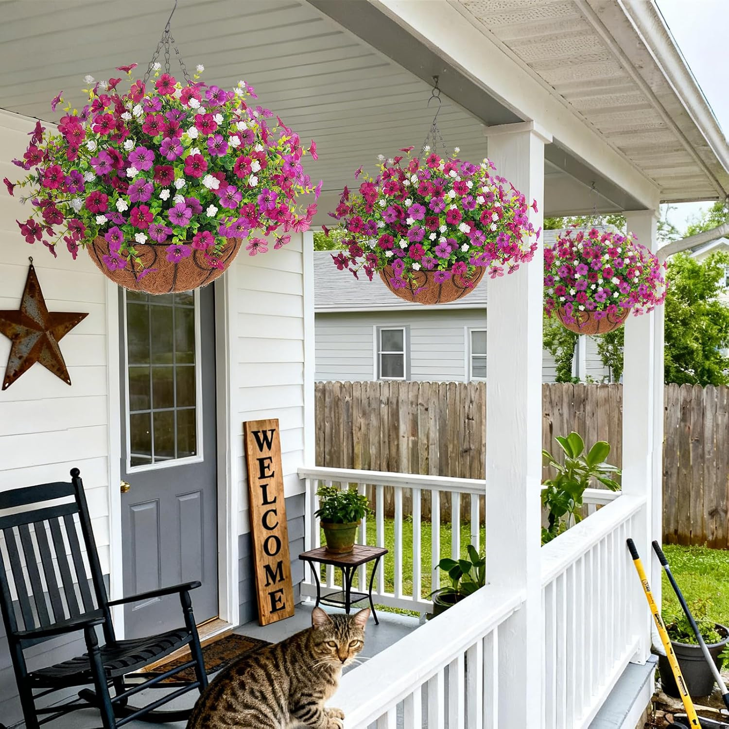 UV Resistant Faux Hanging Plants with Eucalyptus for Outdoor Spring Decor