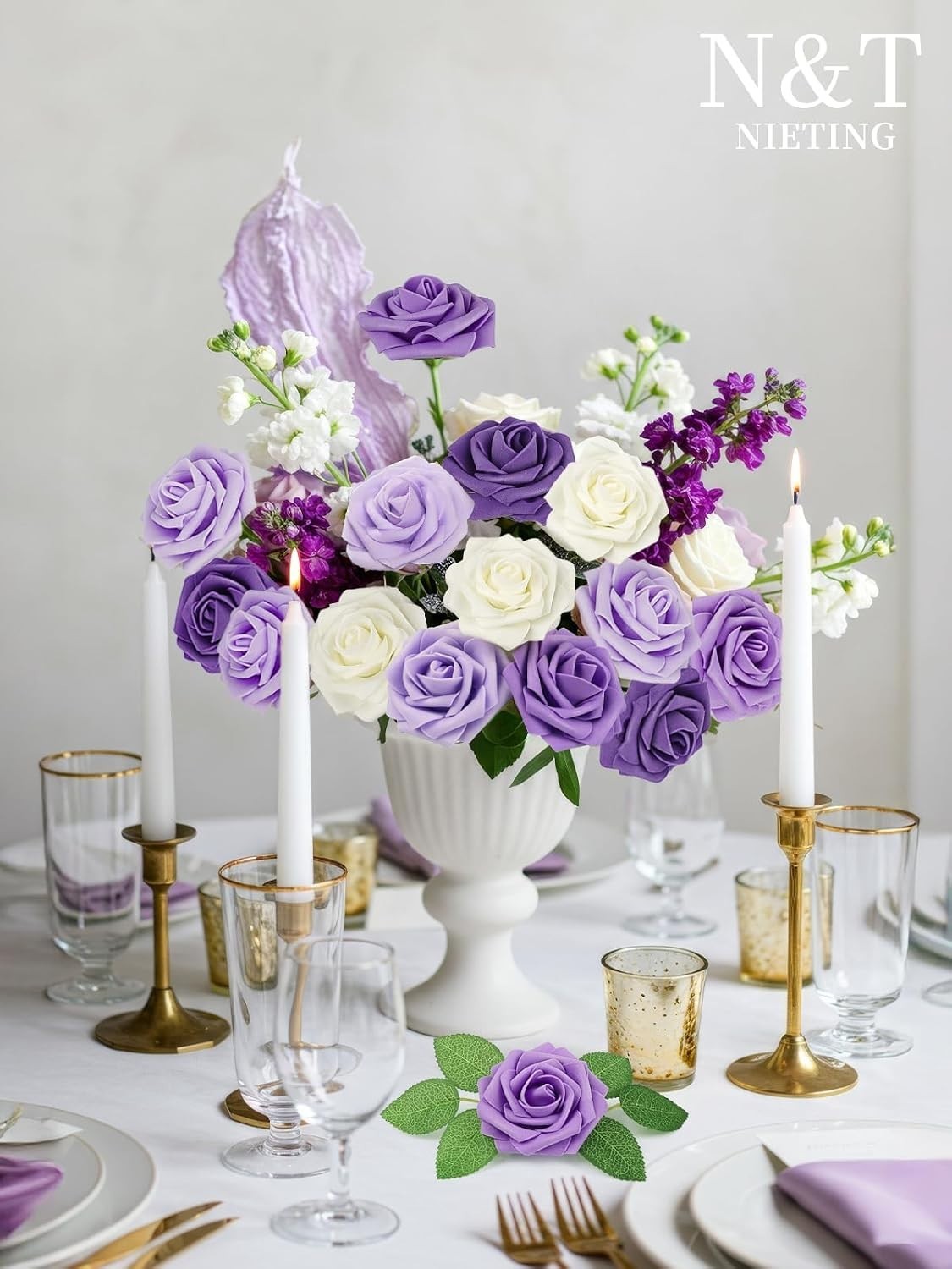 25pcs Real Touch Purple Artificial Roses for Elegant DIY Floral Arrangements