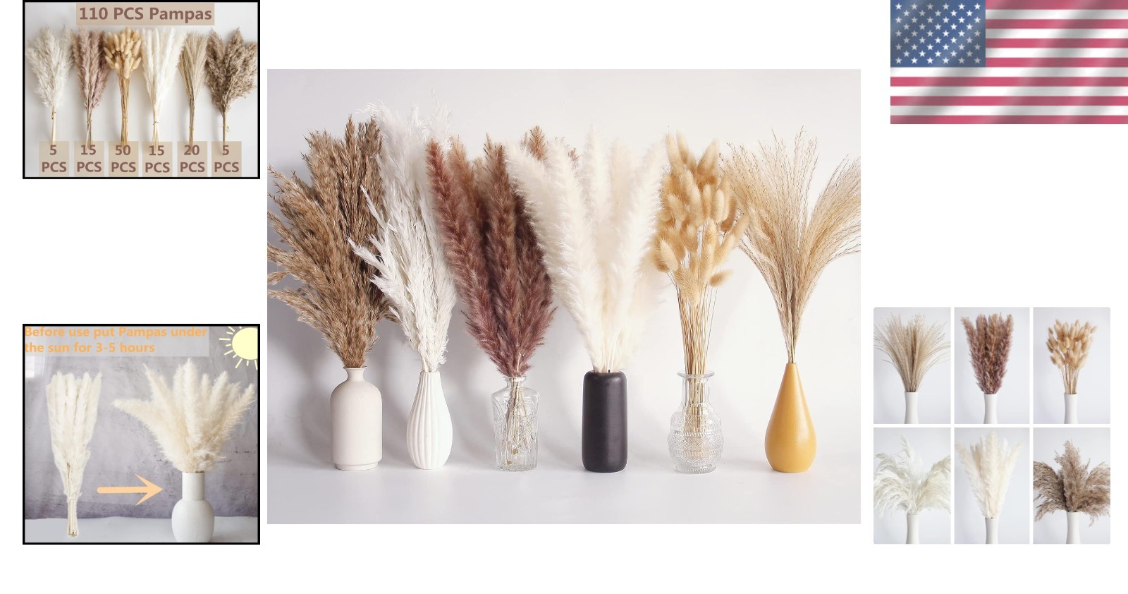 110 Pcs Dried Pampas Grass Bouquet