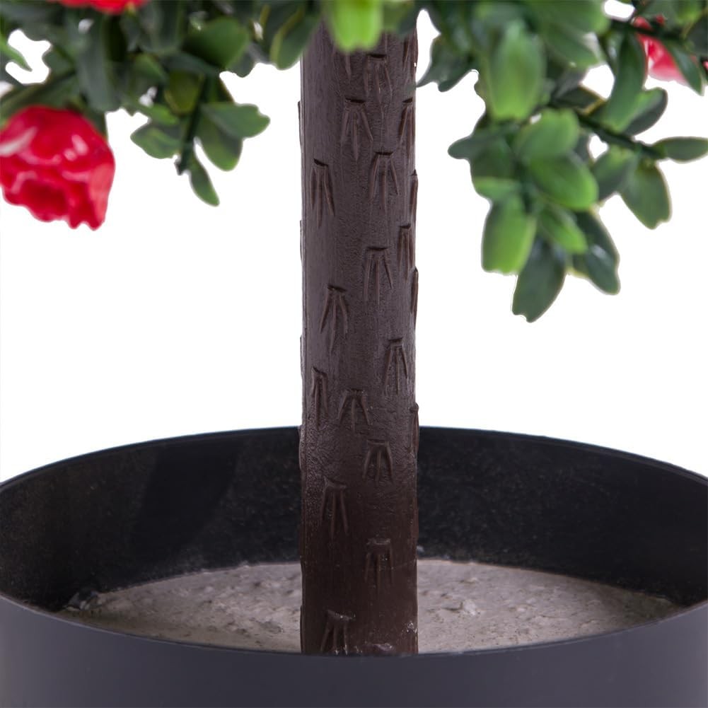 Artificial Rose Topiary Ball in Pot, 21.65″ Tall UV Resistant Faux Potted Plant