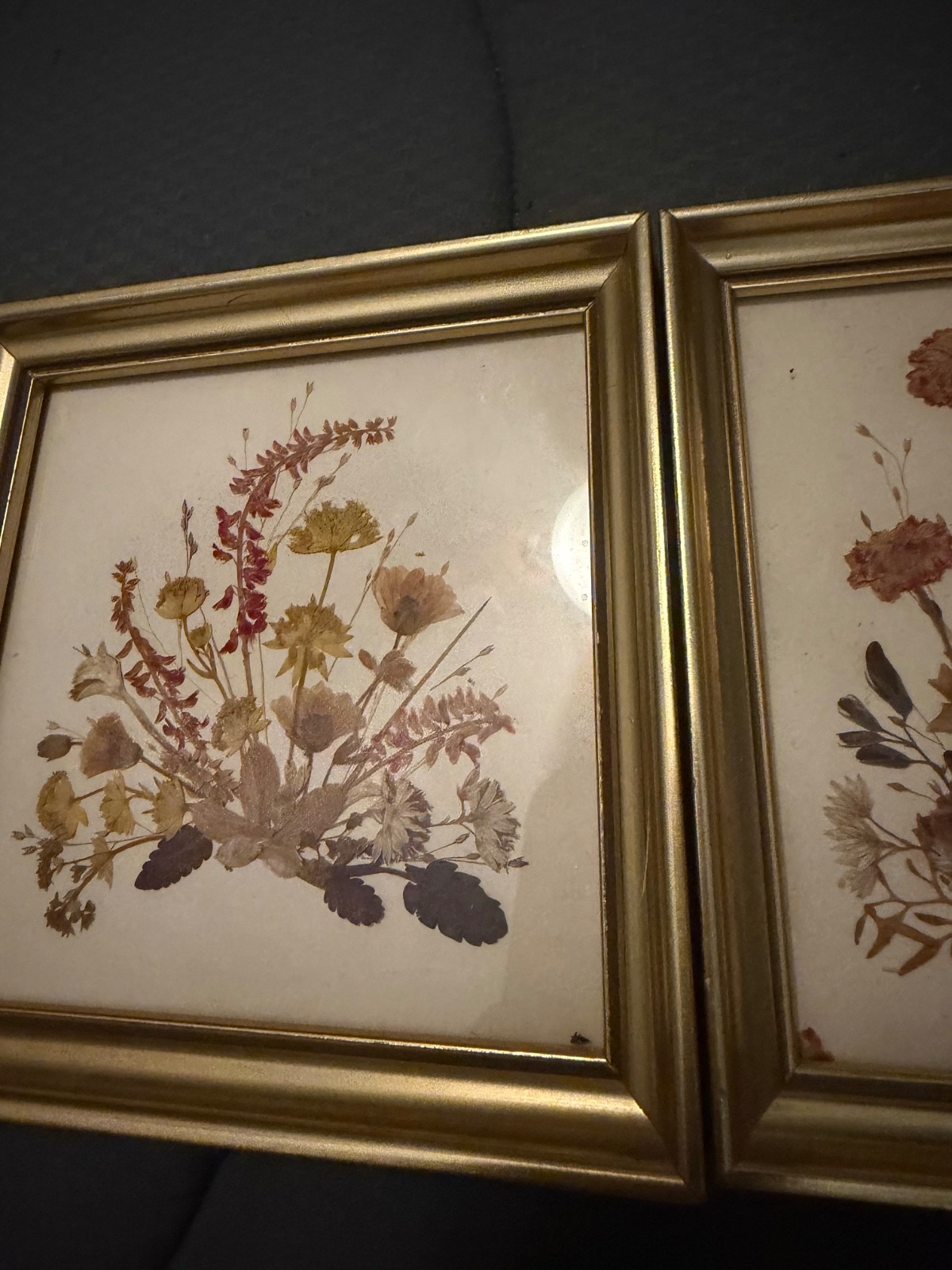 Set 3 Vintage Reichlin Switzerland Dried Flower Arrangements Gold Picture Frame